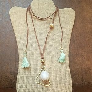 New: Gold/Pearl adjustable leather cord necklace